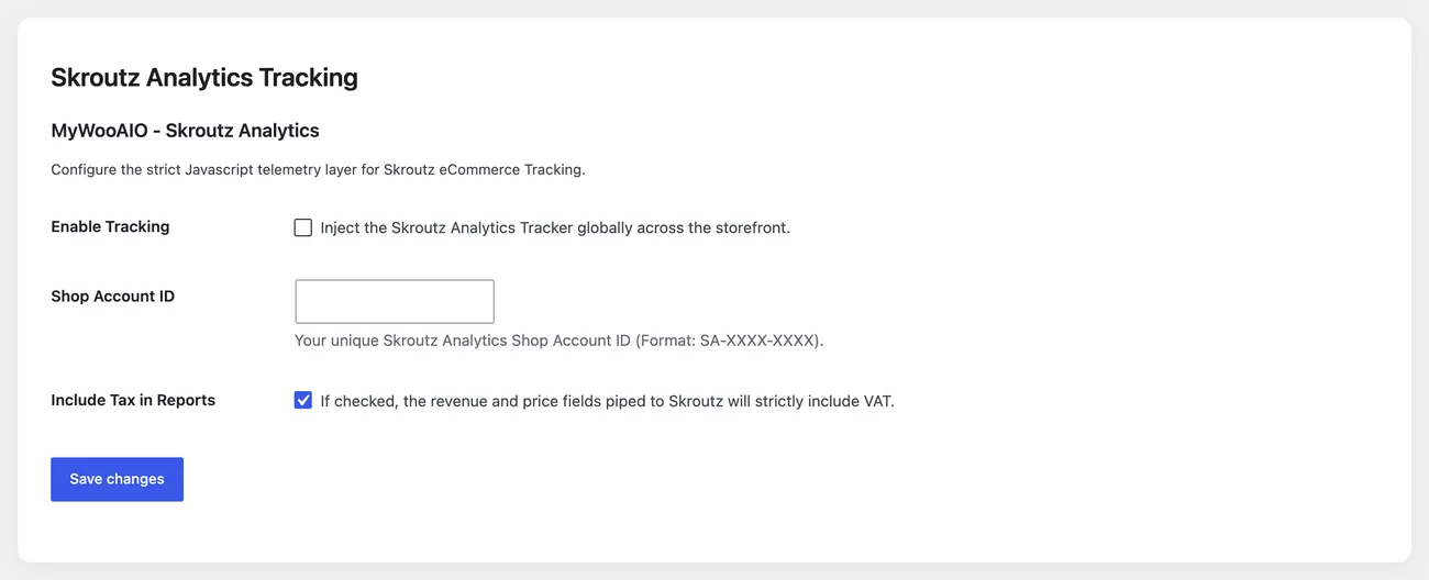 Η σελίδα ρυθμίσεων του Skroutz Analytics